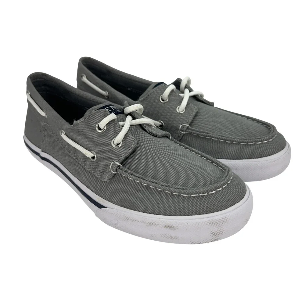 Sperry Bahama Shoes Mens Size 5 Gray Canvas Boat Sneakers Memory Foam Casual